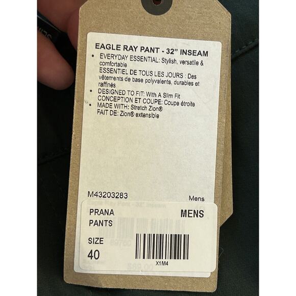 Prana Mens Size 40x32 Eagle Ray Pants Slim Fit Green Stretch Performance NWT - Picture 6 of 7